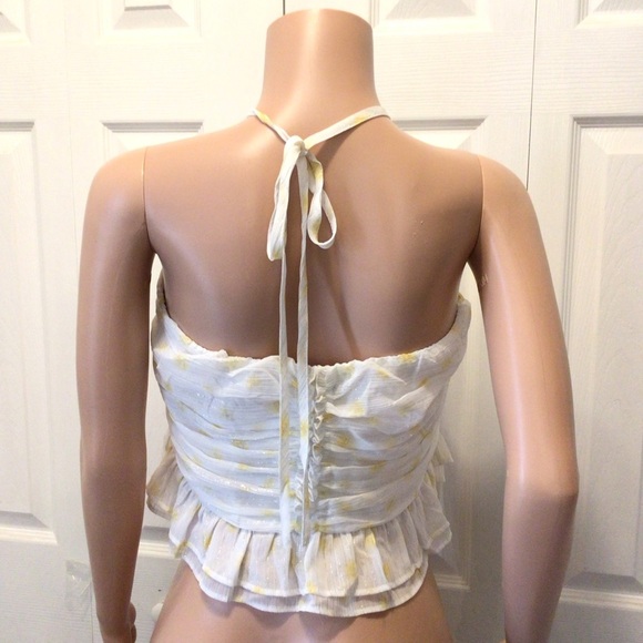 Forever 21 Plus Yellow Polka Dot Print Metallic Ruffled Halter Top Size 0X - Picture 3 of 14